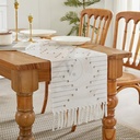 Vuao Camino de mesa bohemio, tejido de algodón natural, macramé, 35 x 182 cm