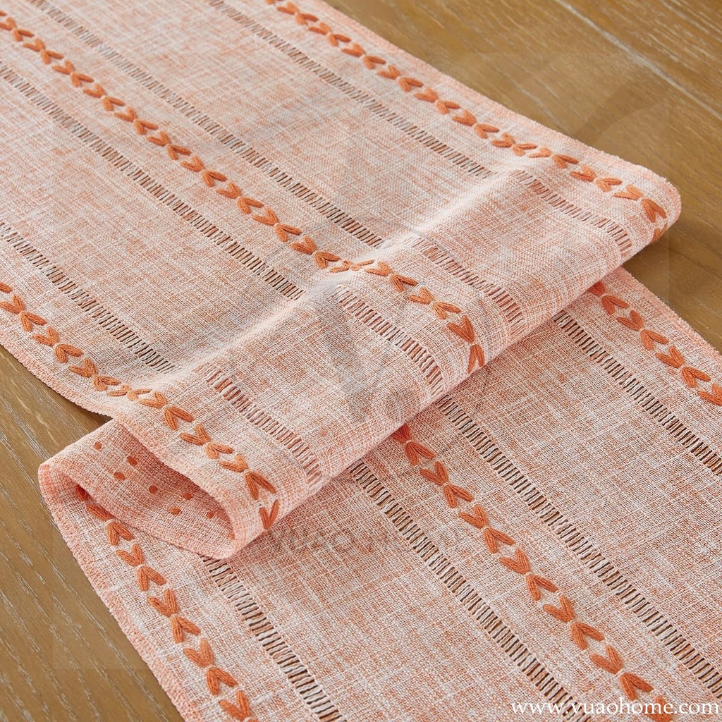 Vuao Camino de mesa de otoño de lino de 72 pulgadas de largo, con borlas de mano para Acción de Gracias, (naranja cosido, 13 x 72 Inch)