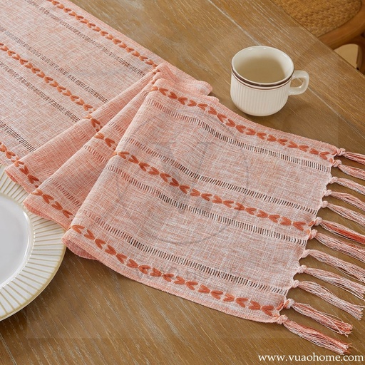 Vuao Camino de mesa de otoño de lino de 72 pulgadas de largo, con borlas de mano para Acción de Gracias, (naranja cosido, 13 x 72 Inch)