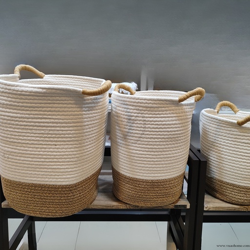 Cesta de almacenamiento tejida con asas, cesta decorativa de cuerda de algodón